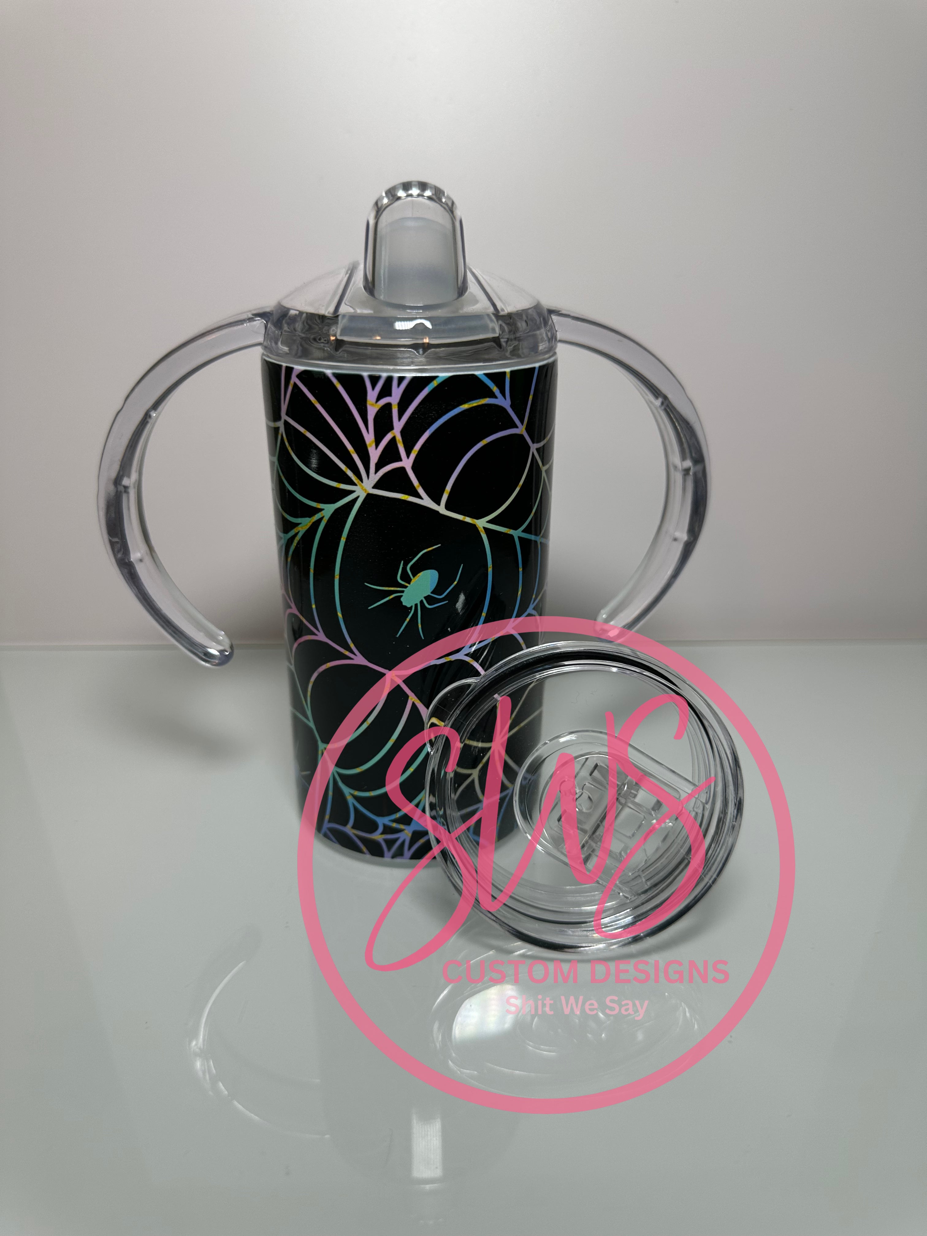 12 oz Sippy Cup 2 lids Spider web