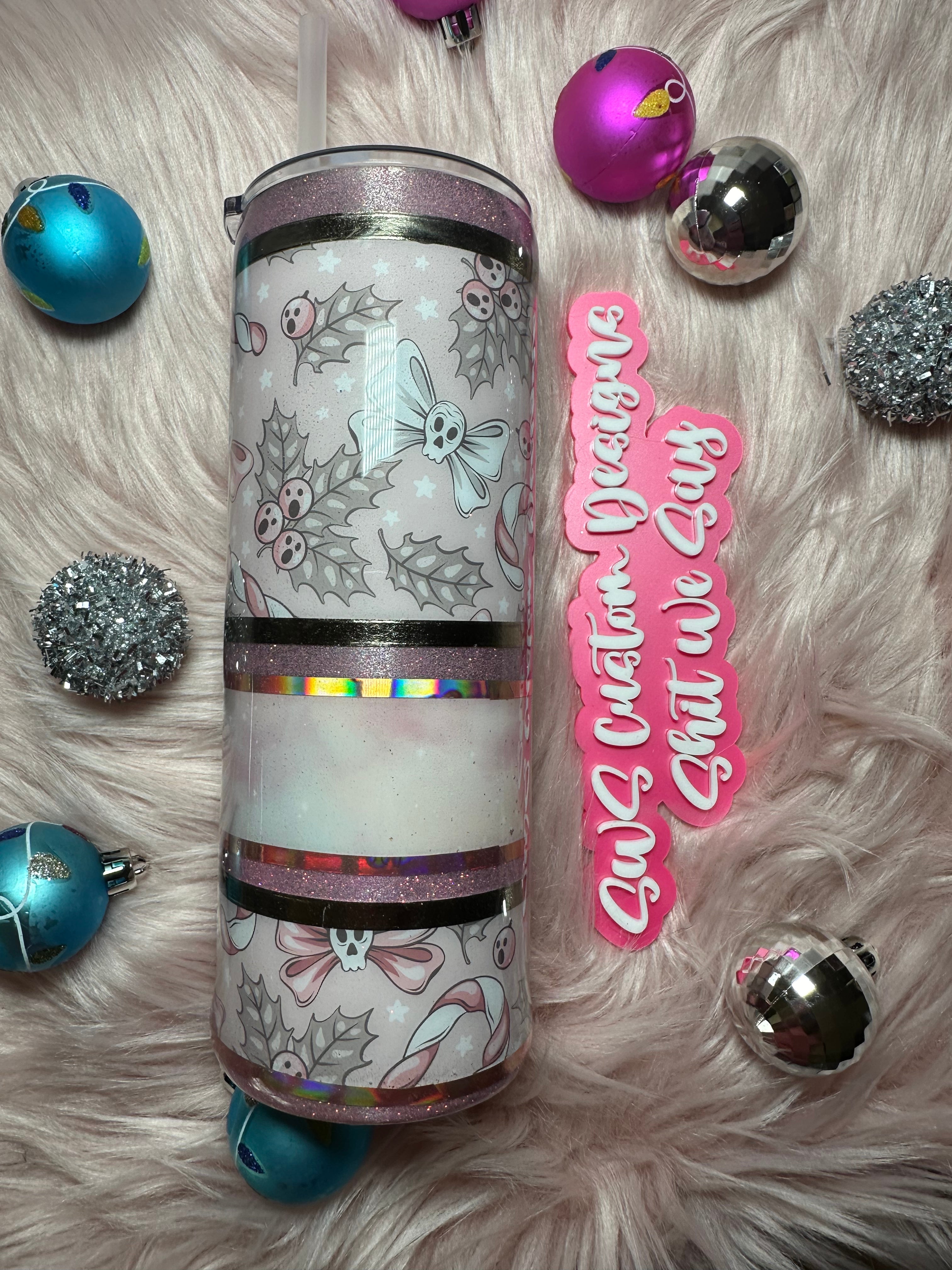 24 oz Plump Skull and Bows Christmas Tumbler