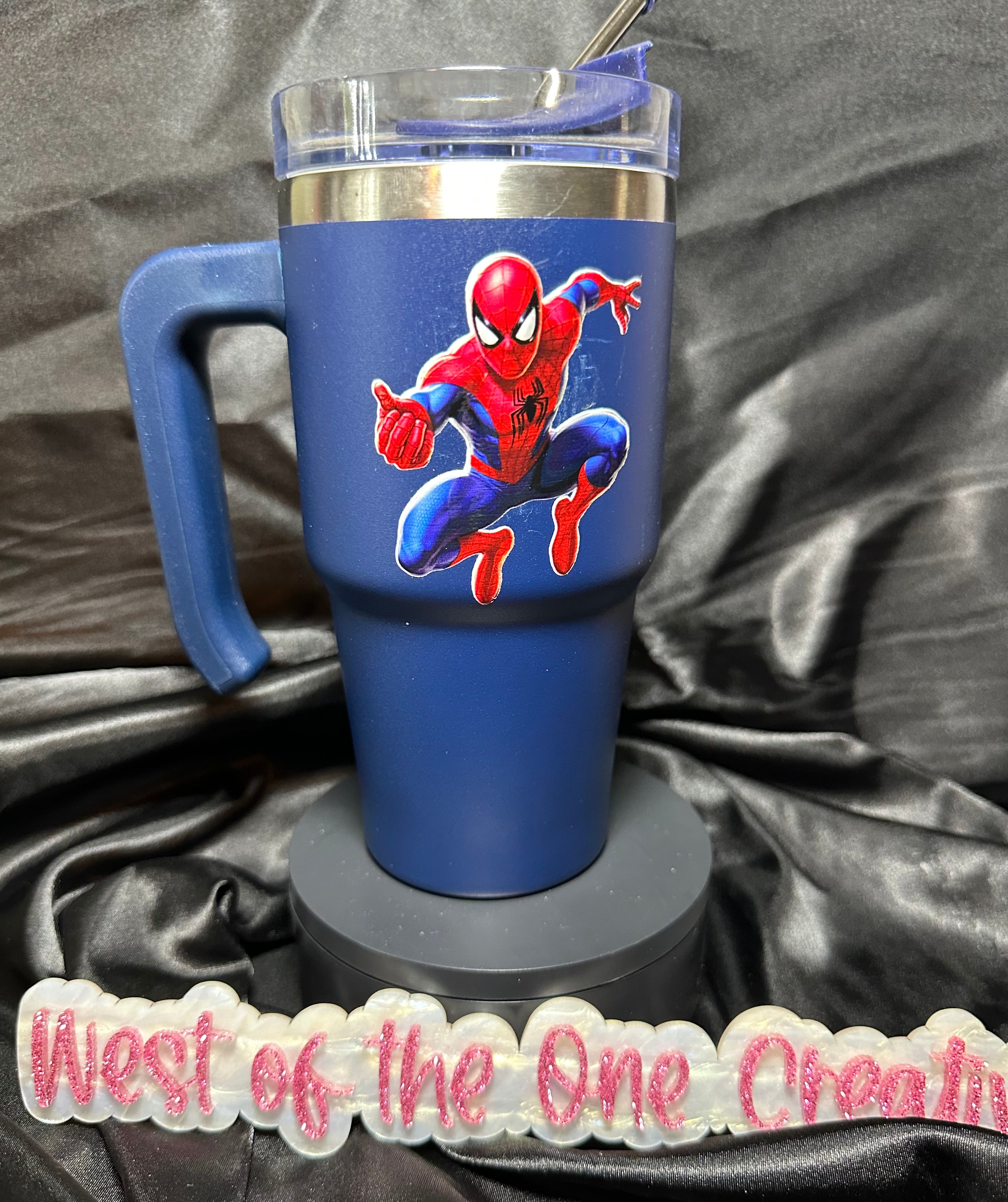 20 oz Grippy Blue Tumbler with Man of Spiders and Miles too