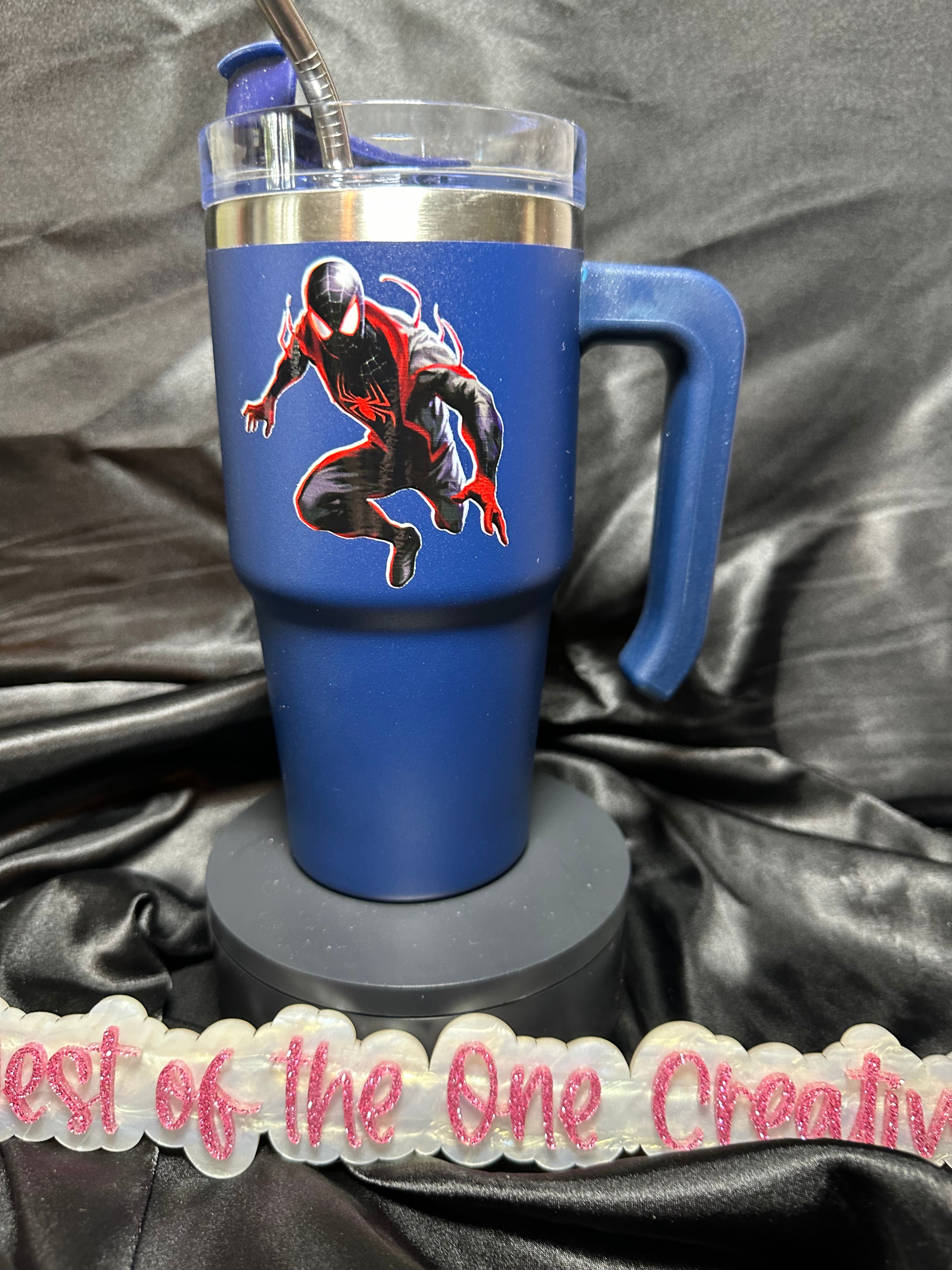 20 oz Grippy Blue Tumbler with Man of Spiders and Miles too