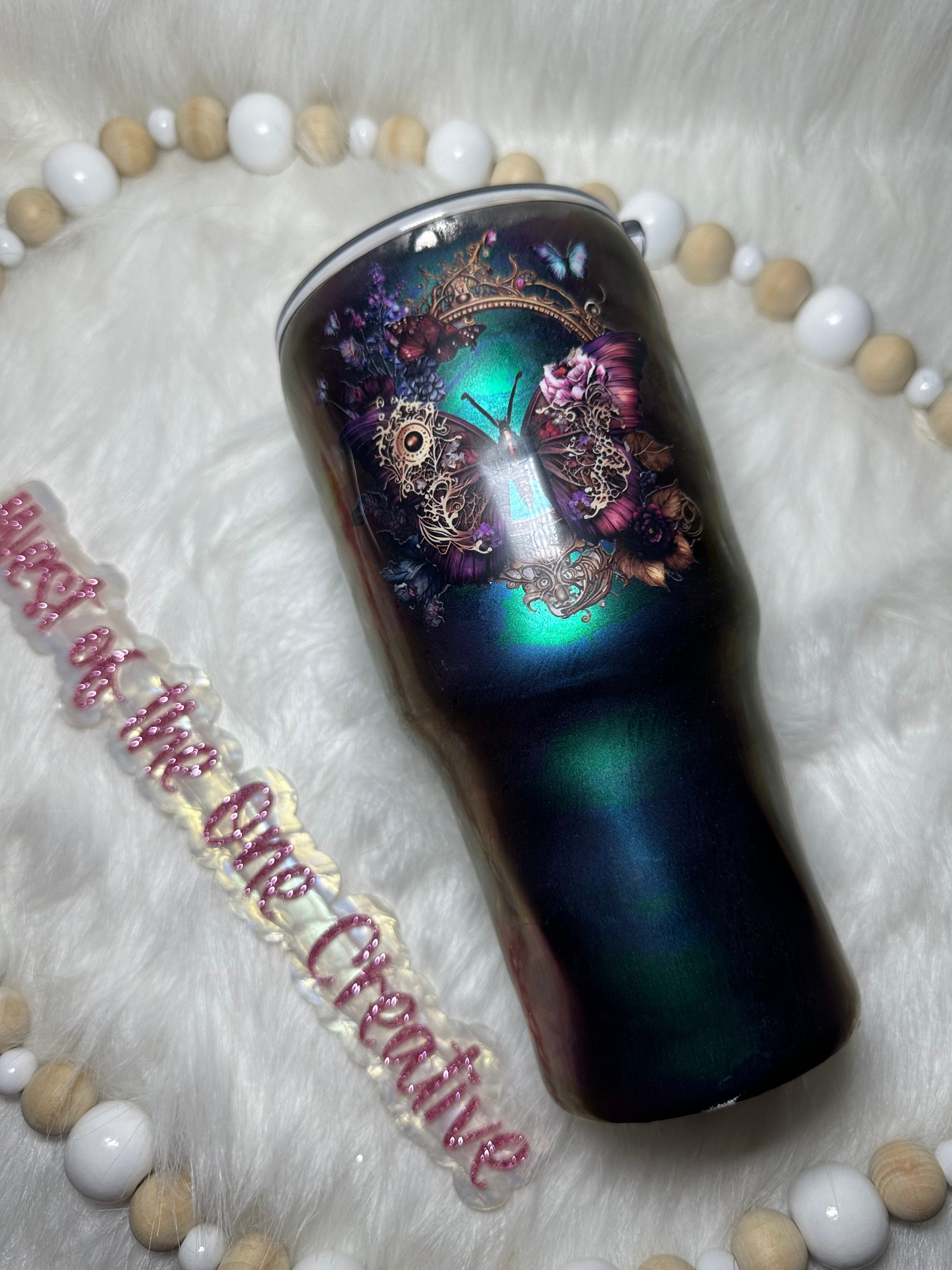 30 oz Tumbler Steampunk Butterflies over Oil Slick