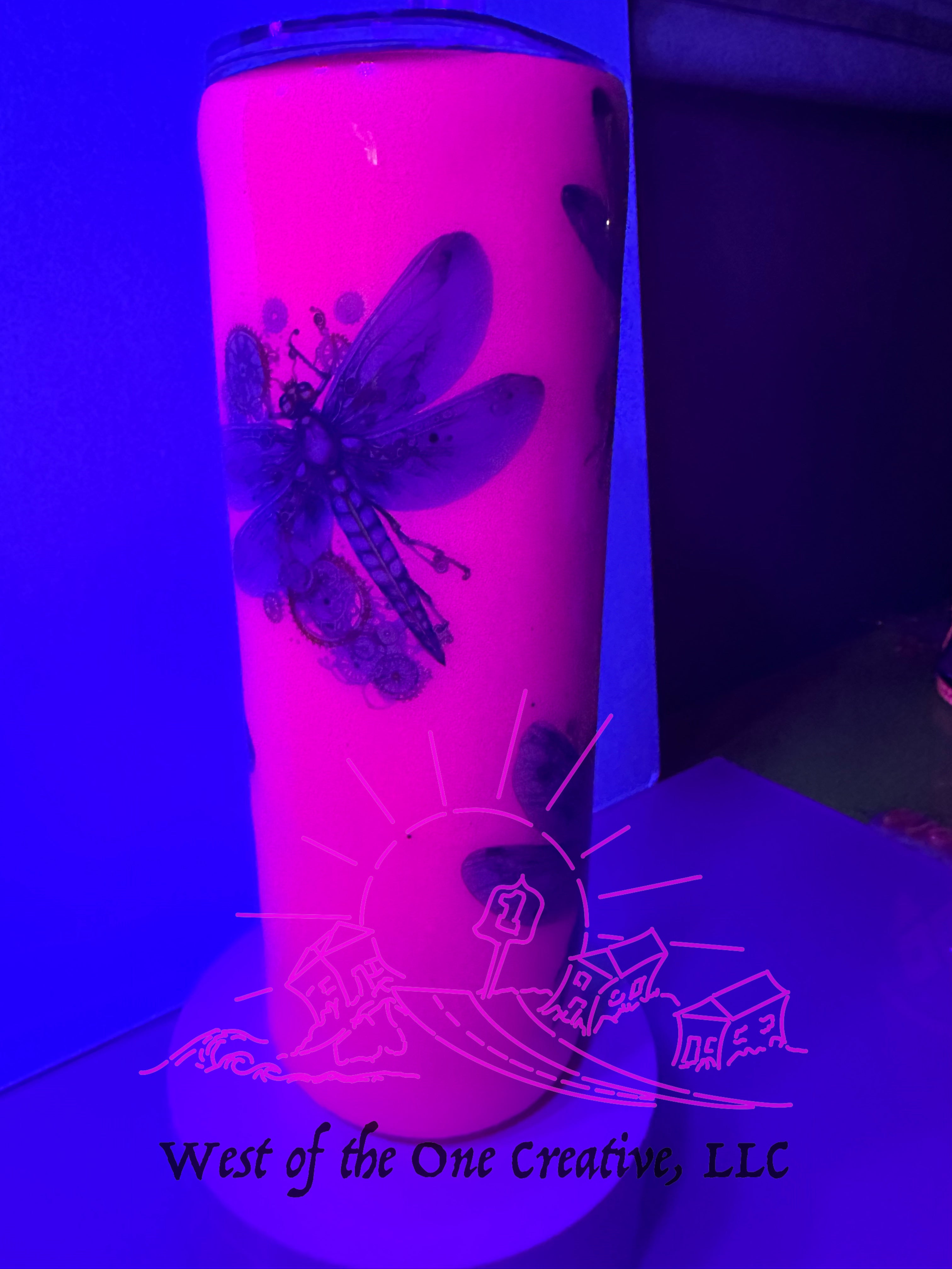 20 oz Pink Glow in the Dark Steampunk Dragonflies