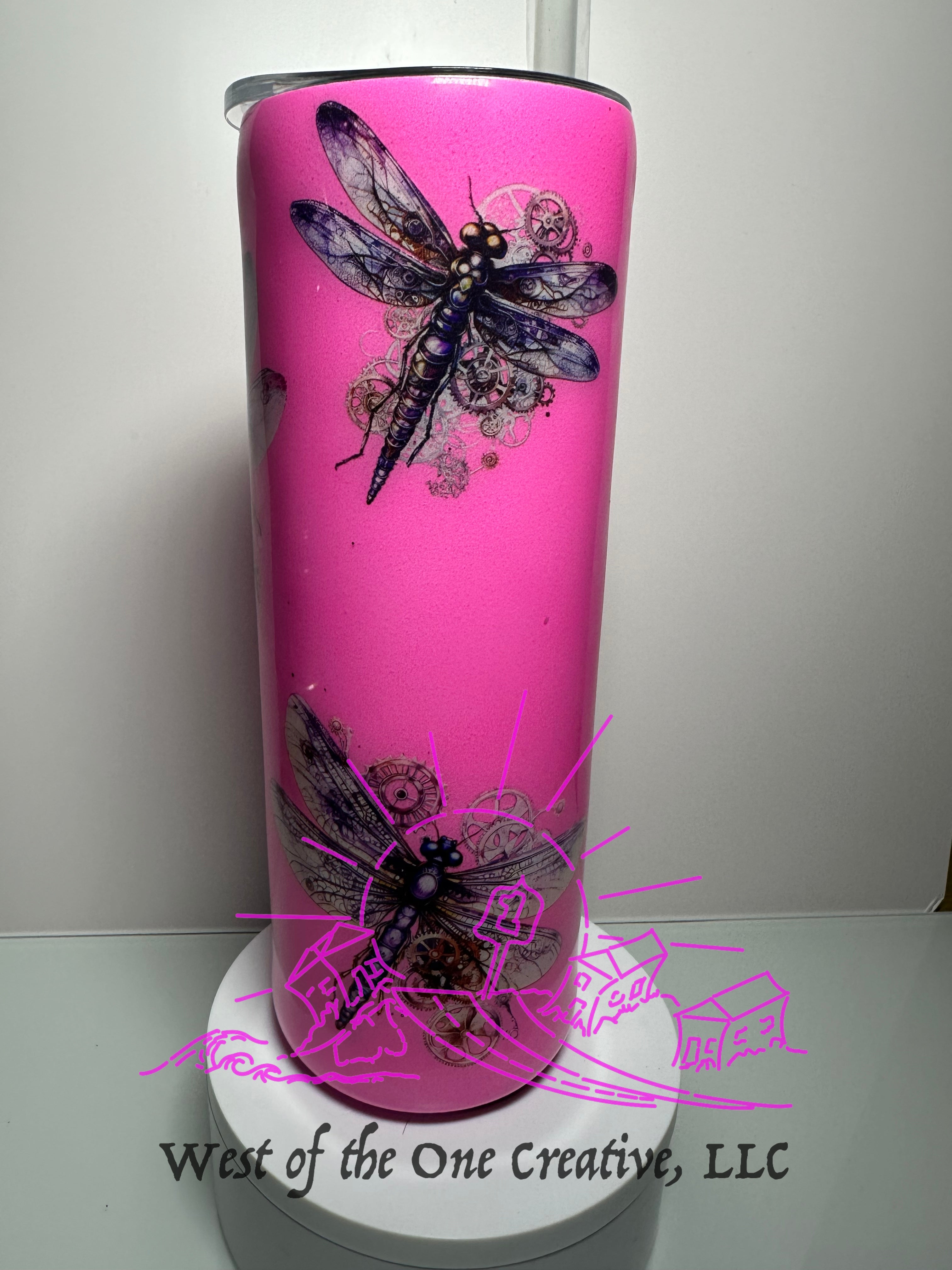 20 oz Pink Glow in the Dark Steampunk Dragonflies