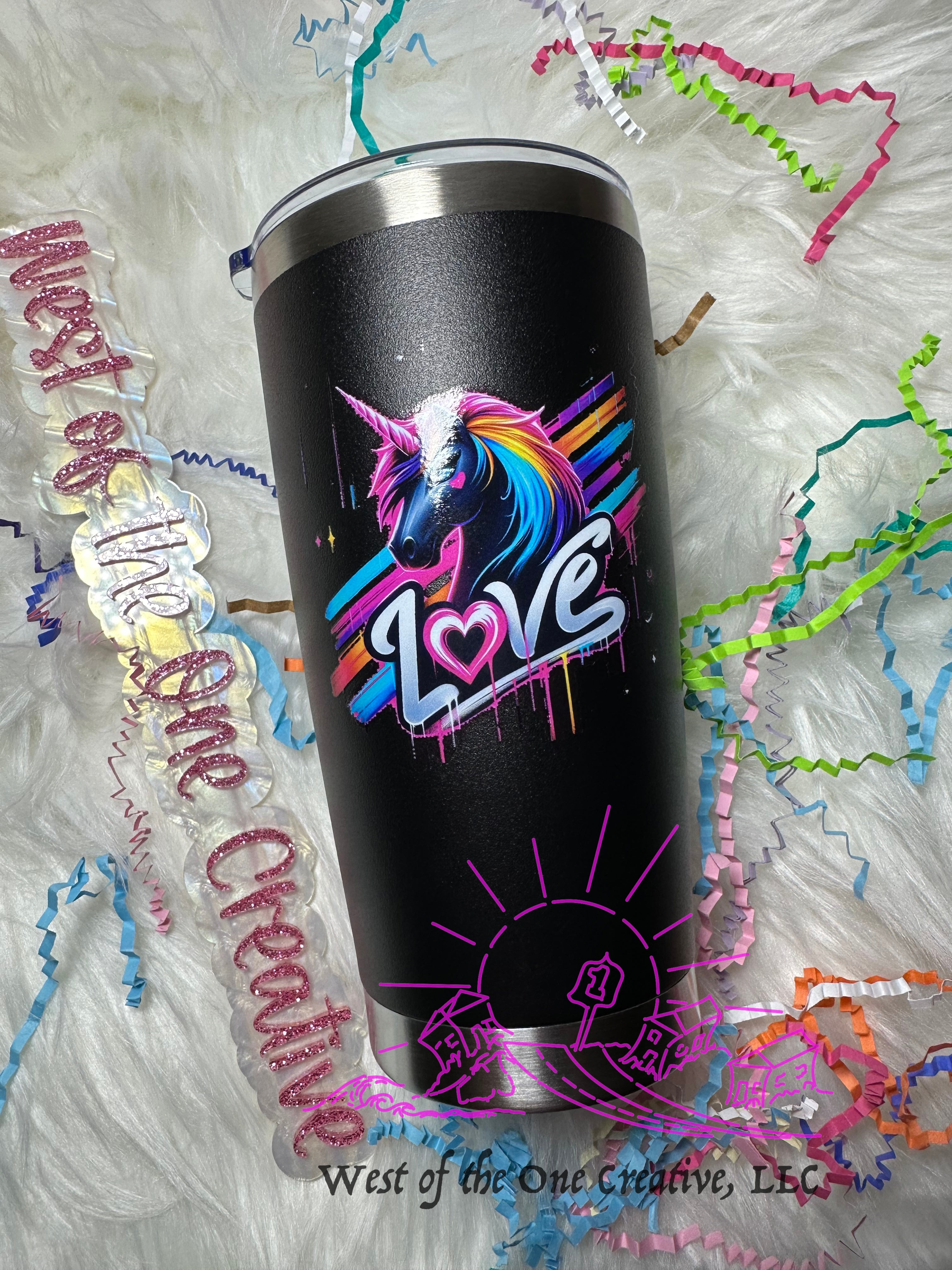 20 oz Coffee Tumbler Black Unicorn Love