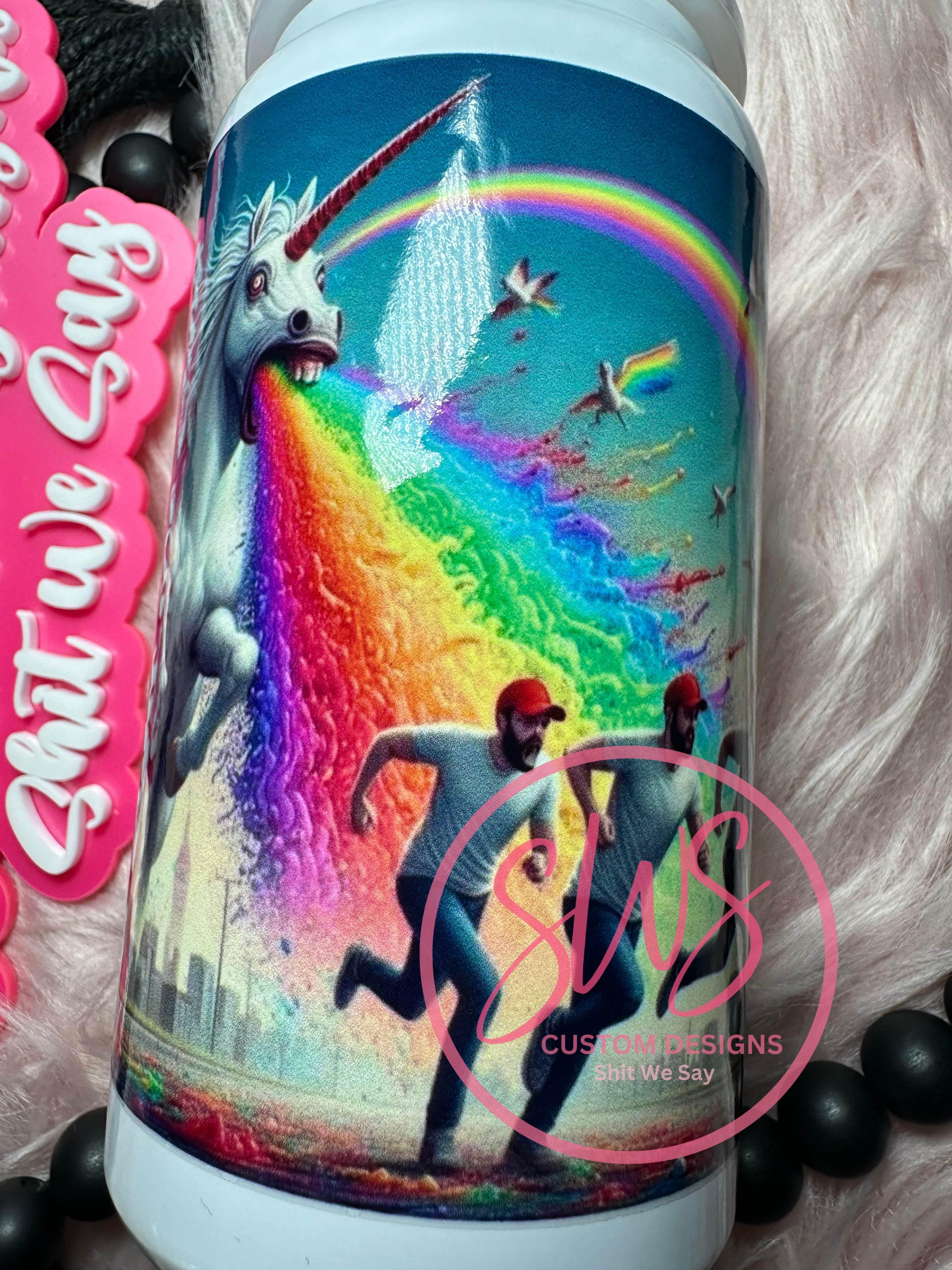 16 oz White Stainless Steel Can Tumbler Unicorn Rainbow MAGA