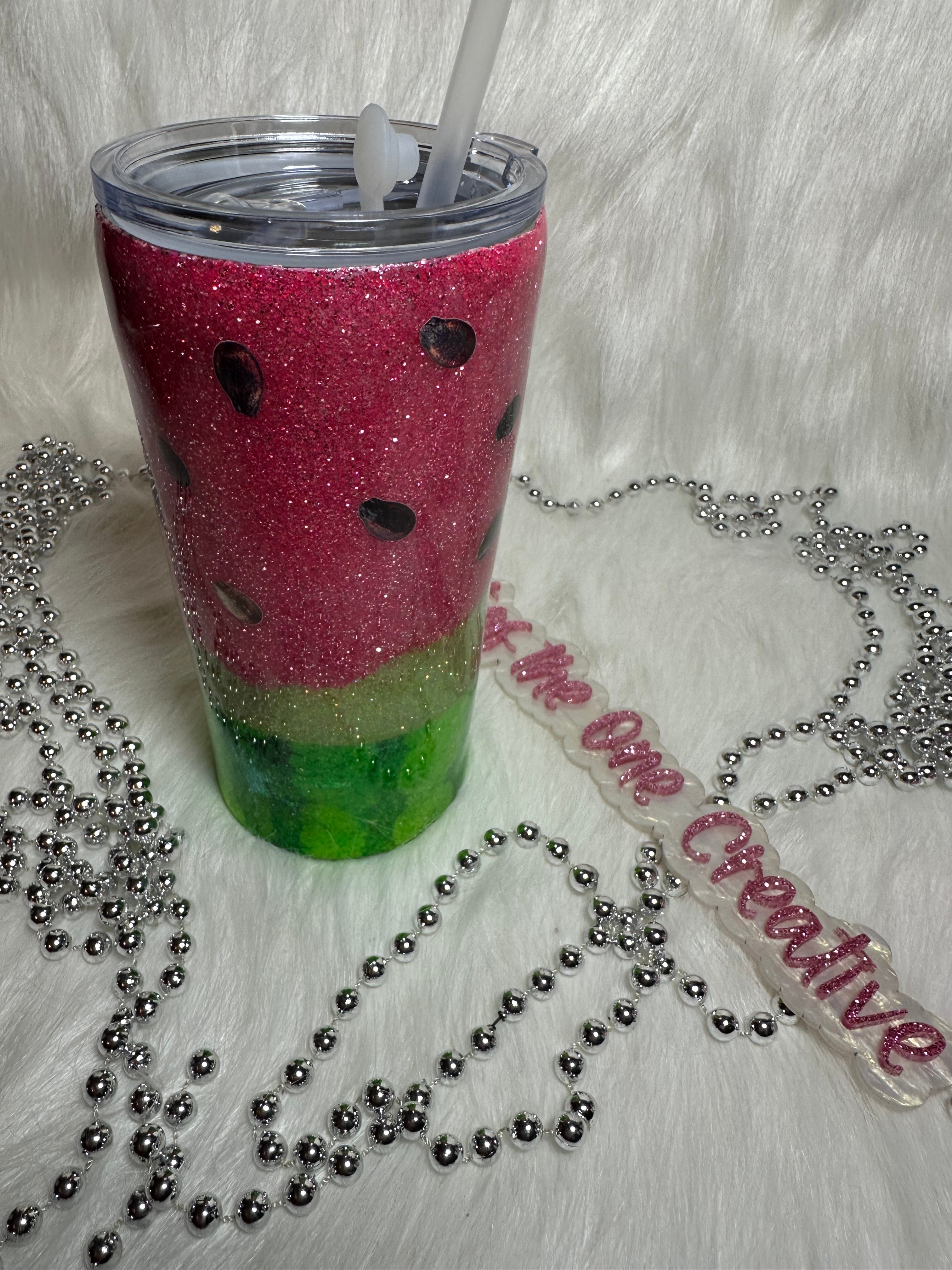 22 oz Tumbler watermelon with rhinestoned lid "Carmel Collection"