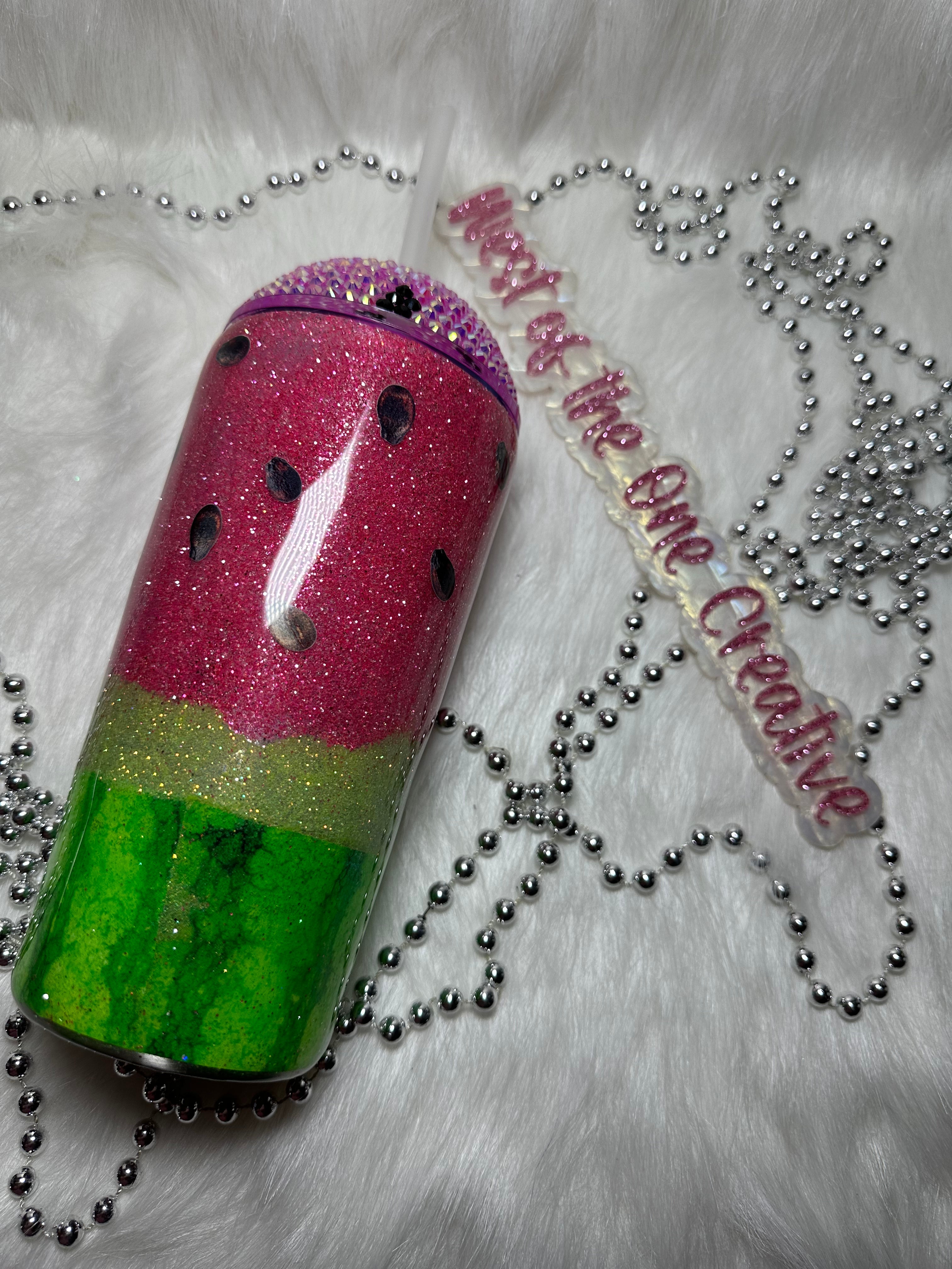 22 oz Tumbler watermelon with rhinestoned lid "Carmel Collection"