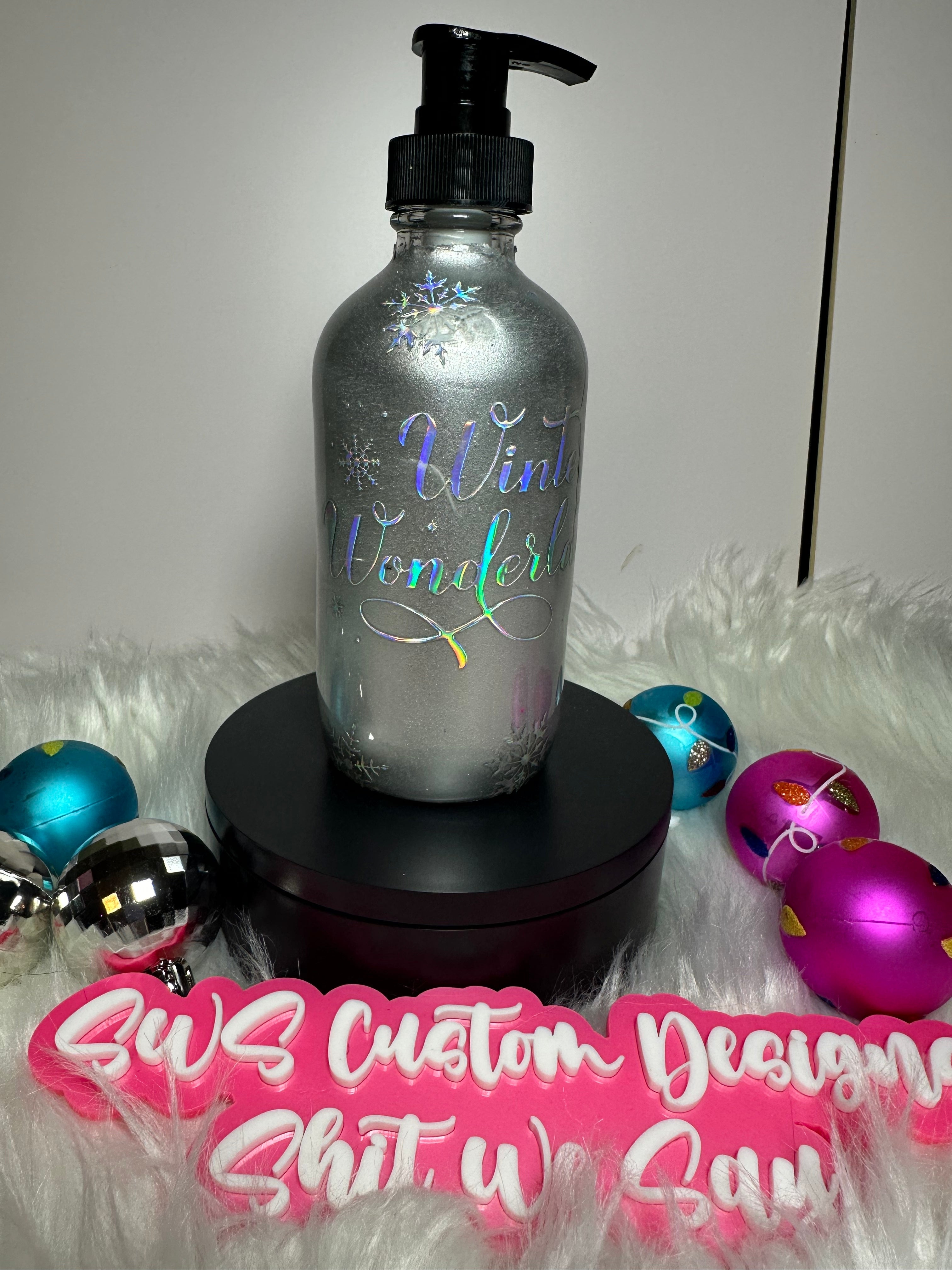 8 oz Soap or Lotion Bottle Coquette Santa Bow Fall Y'all Mermaid scales Green Guy Christmas Holly Swear Bear Winter