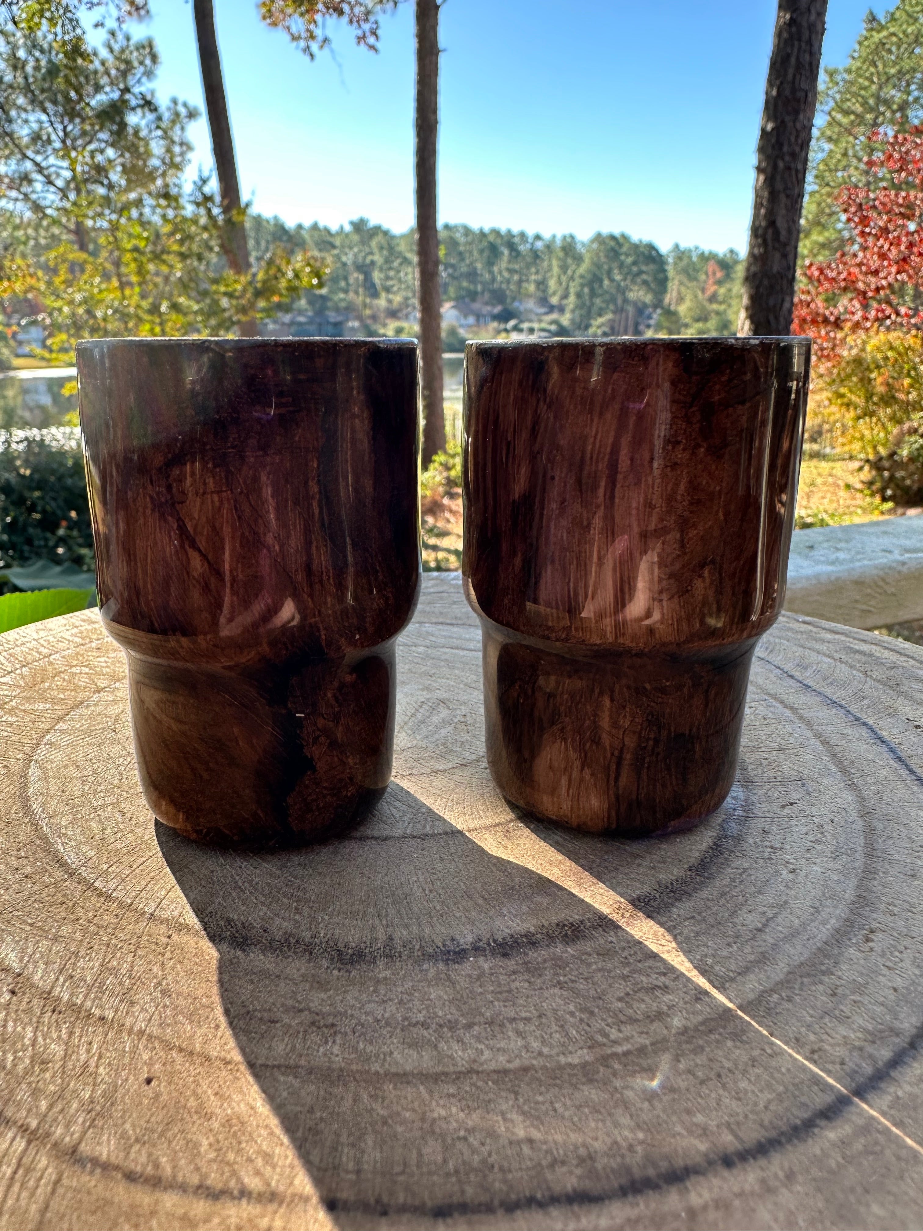 3 oz Wood  Looking Shots - set of 2